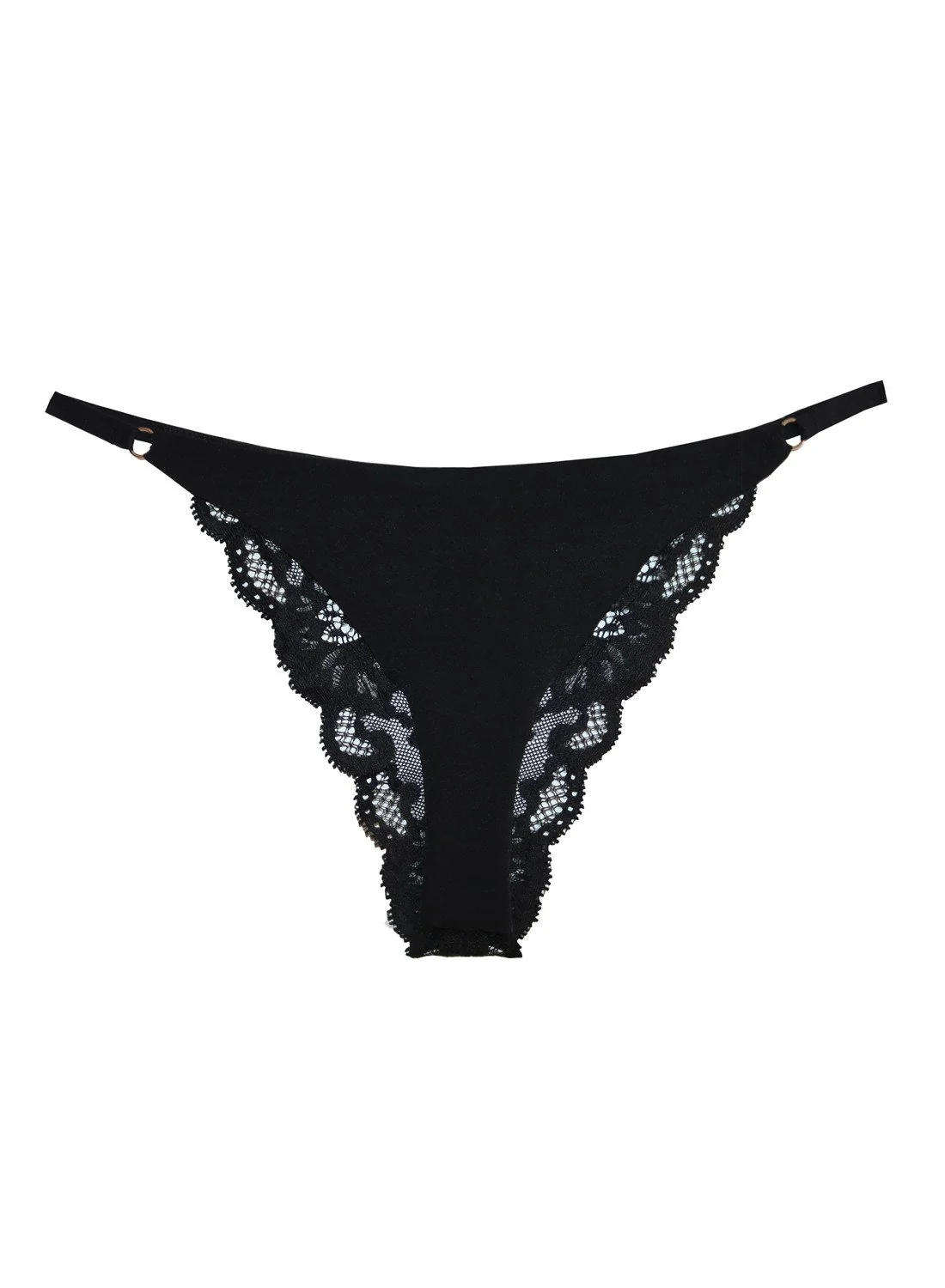 Fleur du Mal: Charlotte Lace Seamless String Panty - Black - Image 3