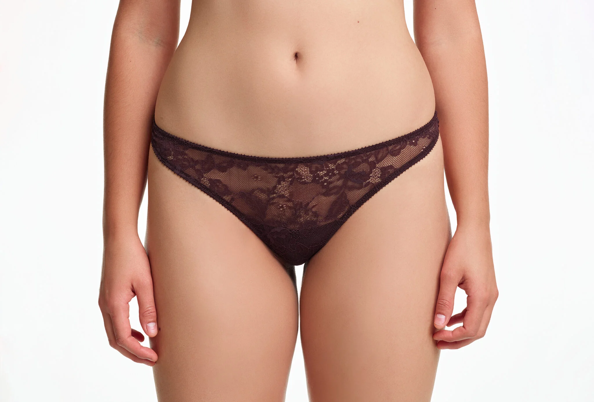 Yasmine Eslami: Louise Flower Lace Thong - Ristretto - Image 3