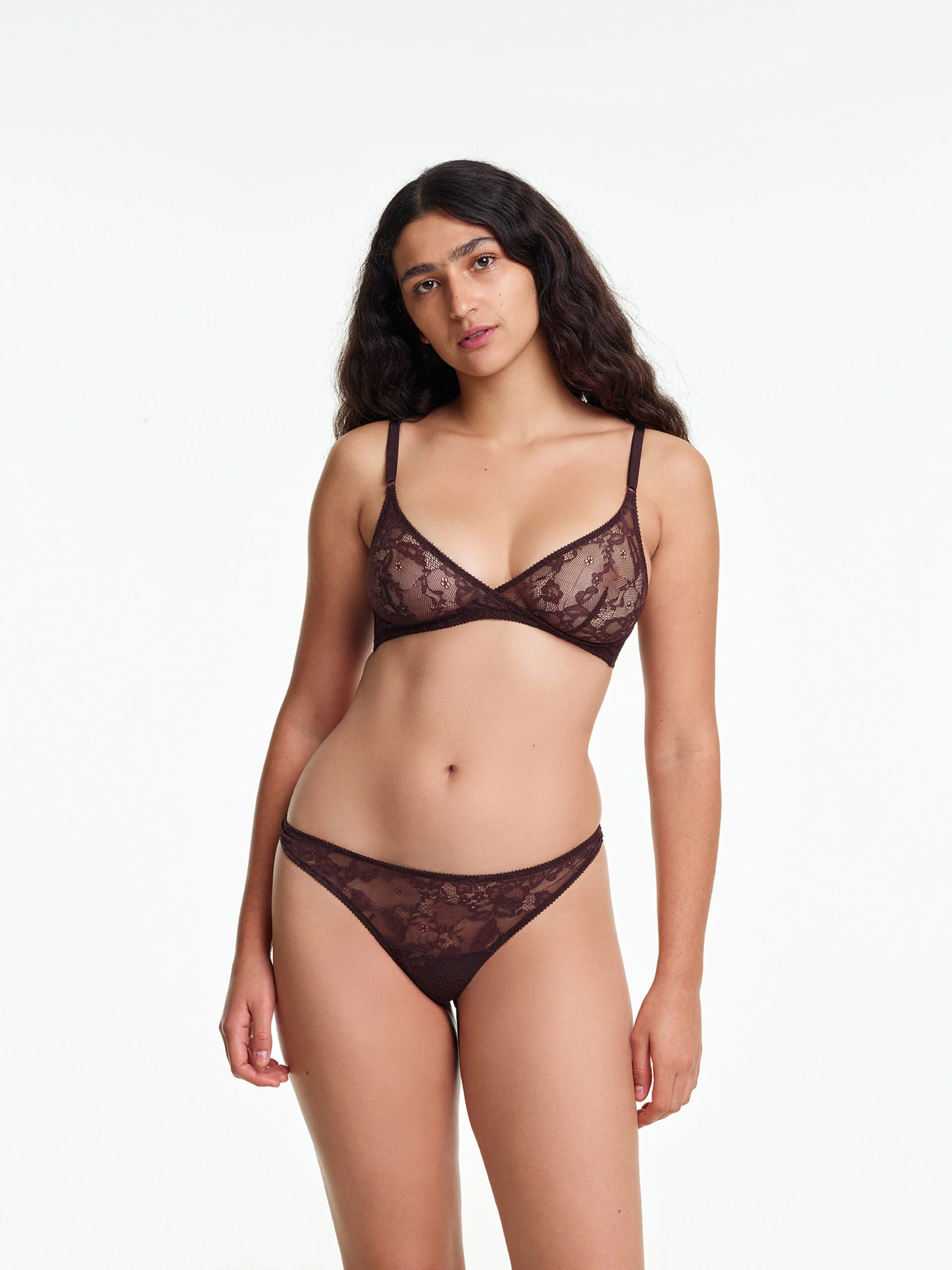Yasmine Eslami: Louise Flower Lace Thong - Ristretto - Image 4